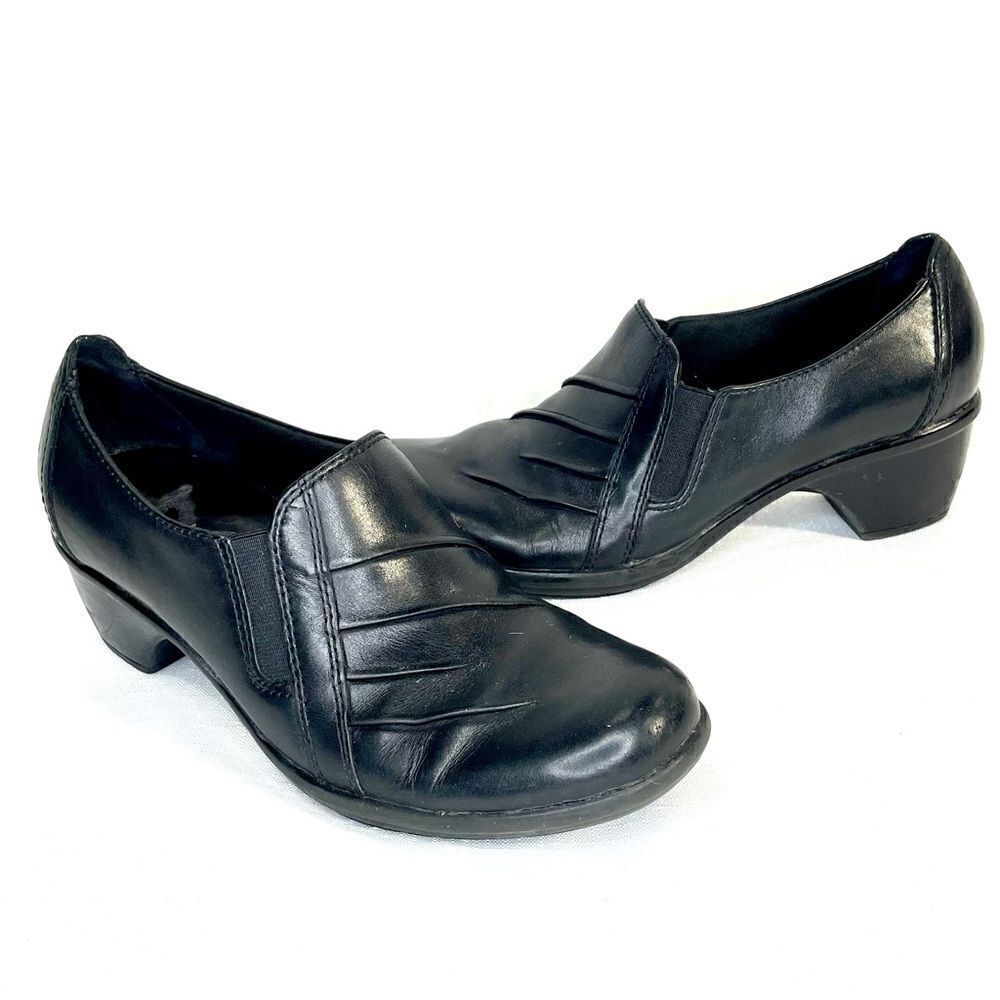 Clarks Partridge Slip On Shoe Leather Size 6 Chunky Stretch Black Size 6